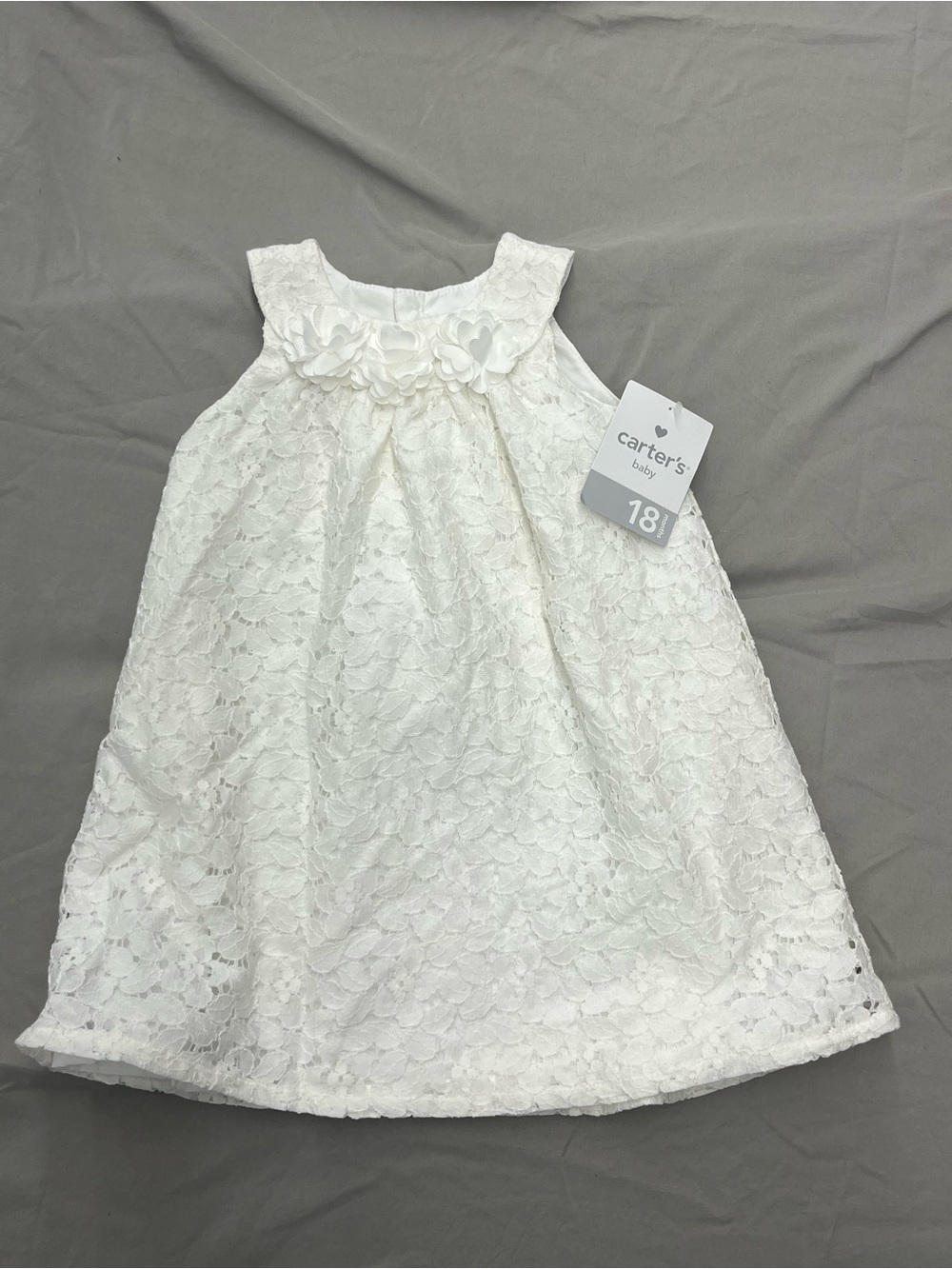 Carter's White Lace Floral-Appliqué Girls Dress Size 18 Months NWT
